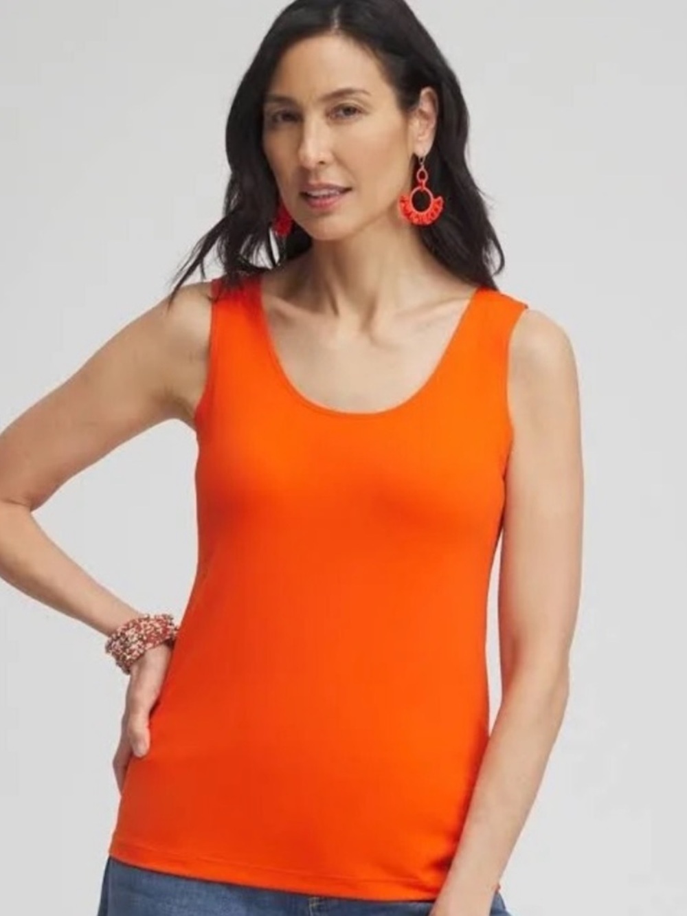 CHICO'S WOMENS DARK BRIGHT ORANGE CHROME COLOR TANK TOP SIZE Large